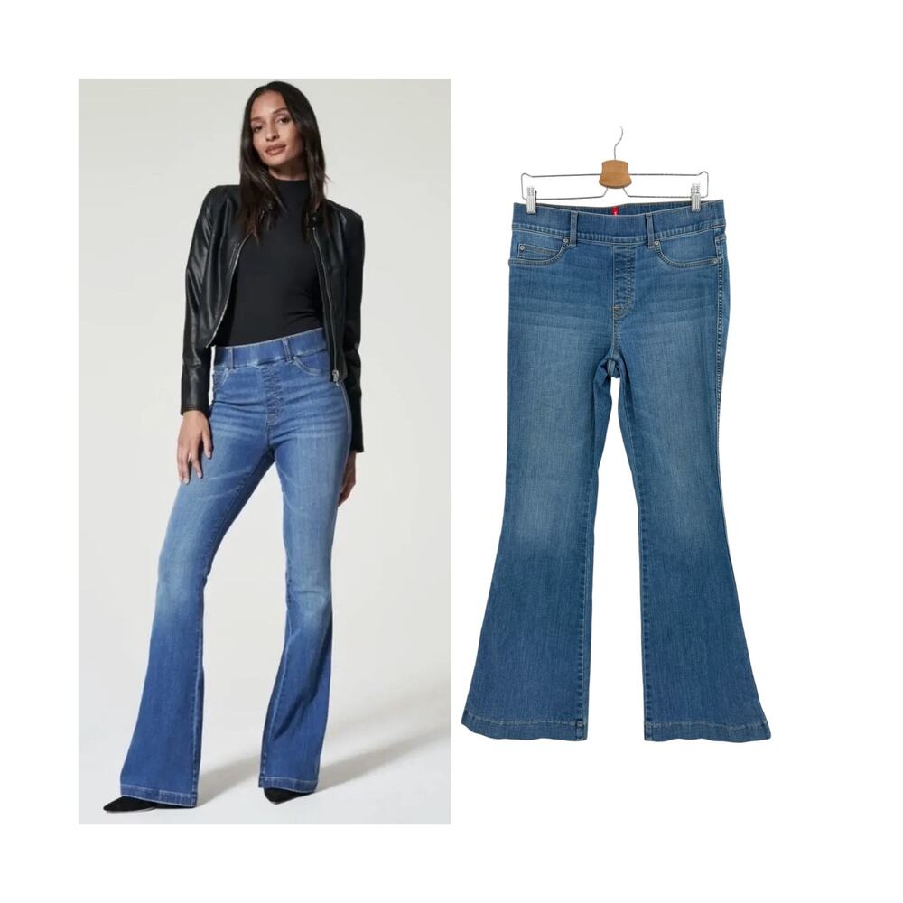 SPANX Flare Jeans Vintage Indigo High Rise Pull On Shaping Blue Size Large